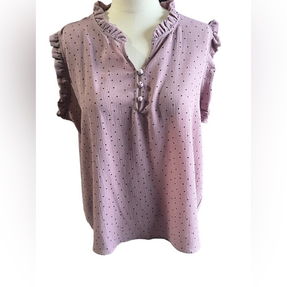 Mauve Tops - MAUVE Purple Polka Dot Sleeveless Top 1X